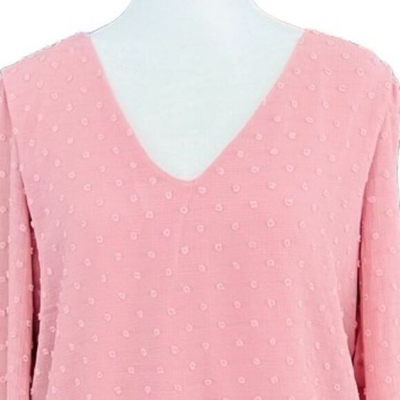 Nine Britton dusty pink Swiss Dot v front/back top with elastic waistband sz M. - Picture 2 of 7